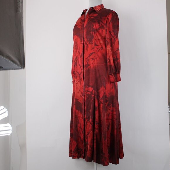 Chicos Dress $149 Sz 2.5 Red Burgundy Floral Collared 100% Polyester Dress - Picture 9 of 16